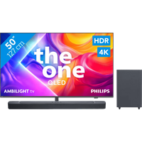 Koop Philips Ambilight 50" PUS9000 QLED 4K (2025) + JBL Bar 2.1 Deep Bass M2 Zwart - 6151123626623