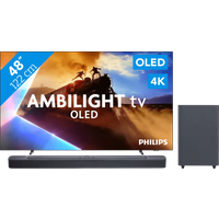 Koop Philips Ambilight 48'' OLED760 4K (2025) + JBL Bar 2.1 Deep Bass MK2 Zwart - 6151123540578