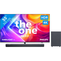 Koop Philips Ambilight 55" PUS9000 QLED 4K (2025) + JBL Bar 2.1 Deep Bass MK2 Zwart - 6151123625619
